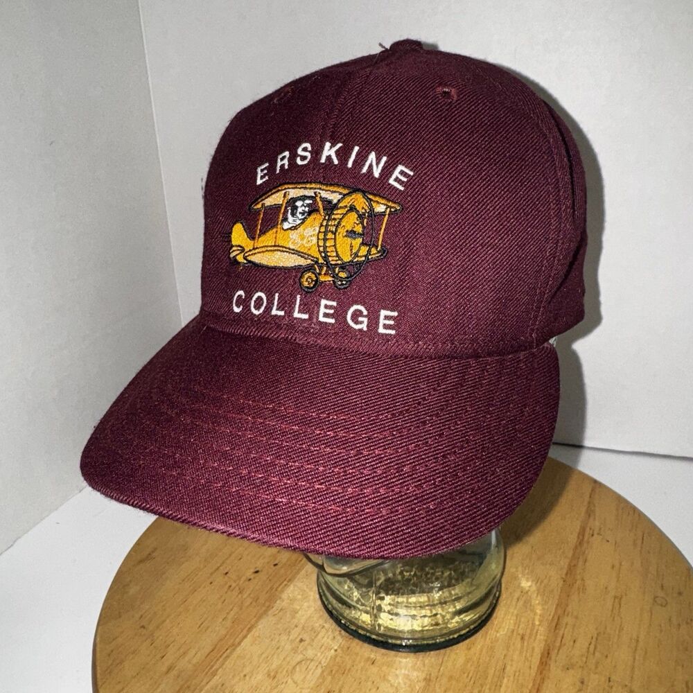 Vintage Erskine College Hat DeLONG USA Snapback Cap Airplane Graphic